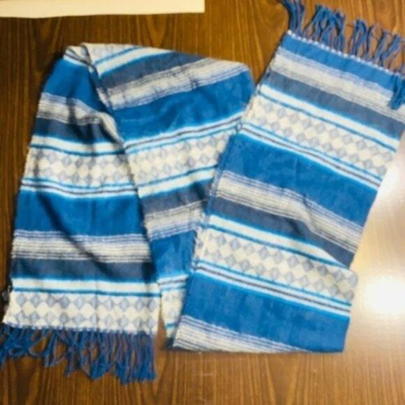 Carbon Blue Tribal Aztec Fringed Trim Scarf Women's - Picture 1 of 9